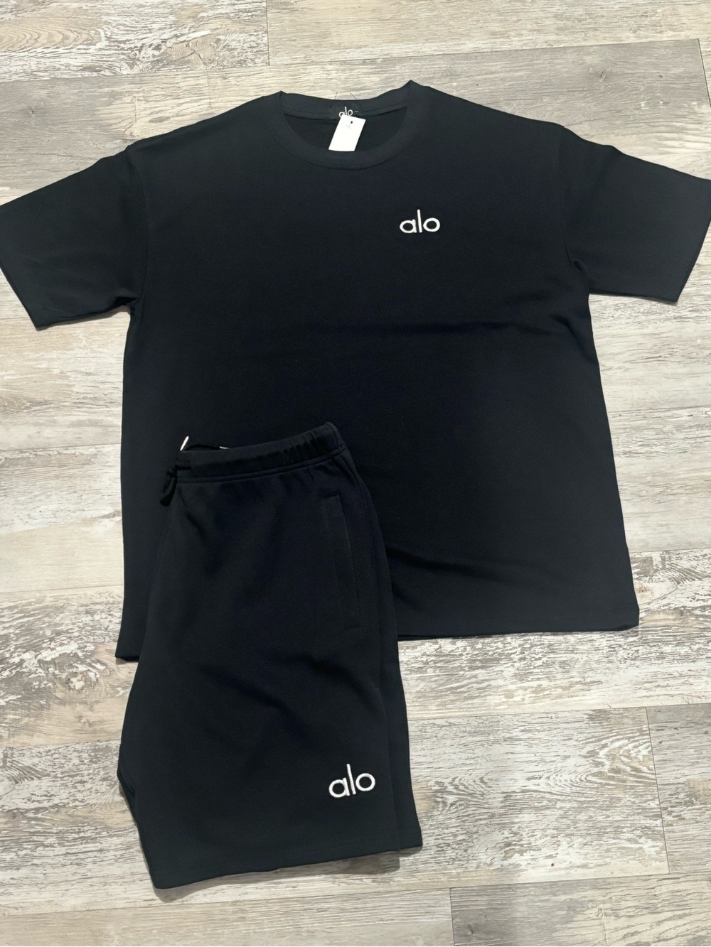 ALO Yoga Kids Black Short Sleeve Top and Shorts Pajama Set